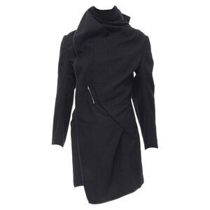 Pre Loved Comme Des Garcons Vintage Draped Cowl Neck Wool Coat Women black |
